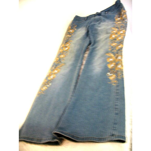 Women's Venus Blue Denim Embellished Embroidered Distressed Jeans Sz 8 - Picture 8 of 14